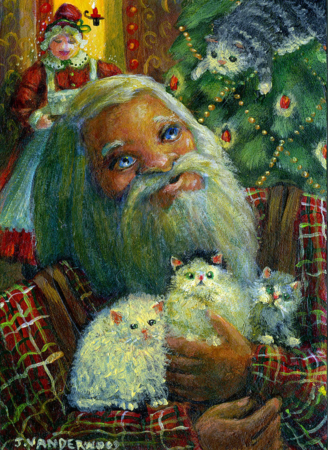Santas Kitties Painting by Jacquelin L Westerman