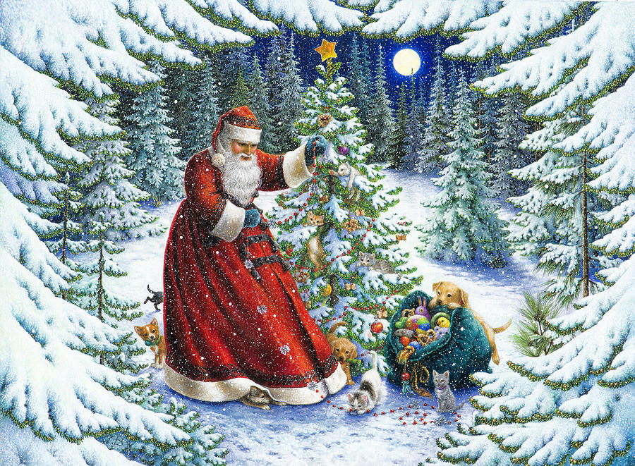 Santa Claus Painting - Santas Little Helpers by Lynn Bywaters
