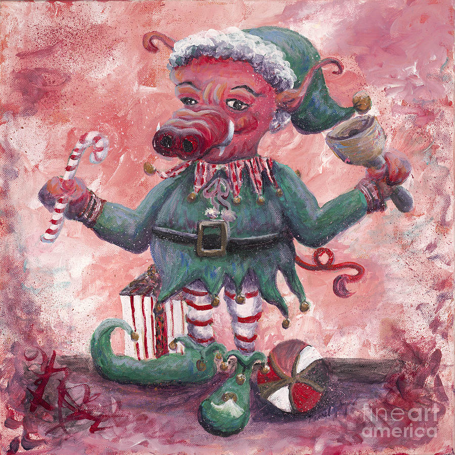 Elf Painting - Santas Littlest Elf Hog by Nadine Rippelmeyer