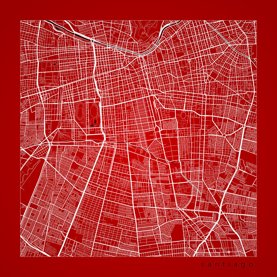 Santiago Street Map - Santiago Chile Road Map Art On Color Digital Art