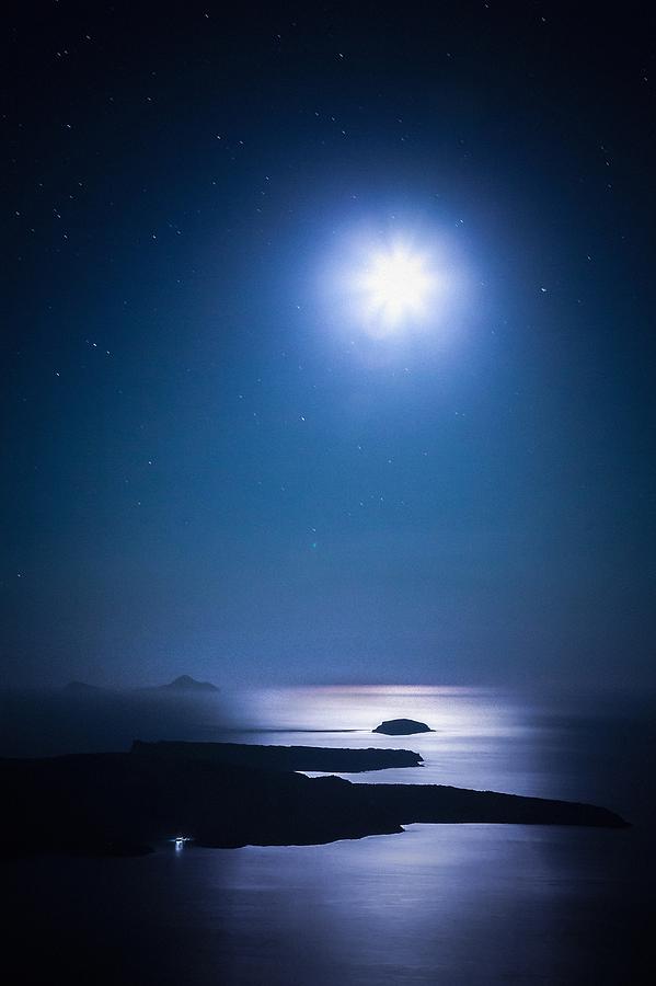 Landscape Photograph - Santorini Caldera in the Moonlight by Bjoern Kindler