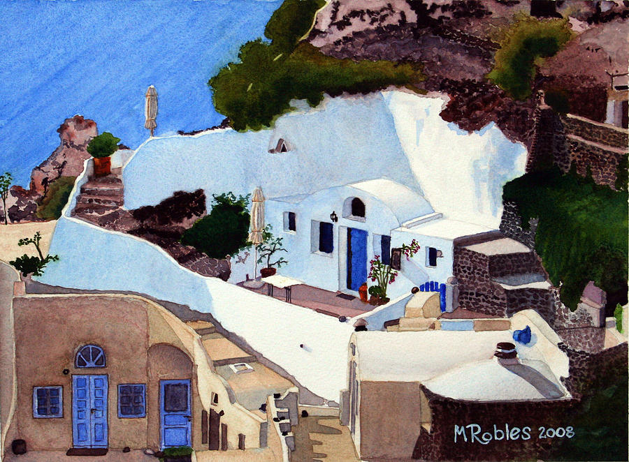 Santorini Cave Homes Painting by Mike Robles