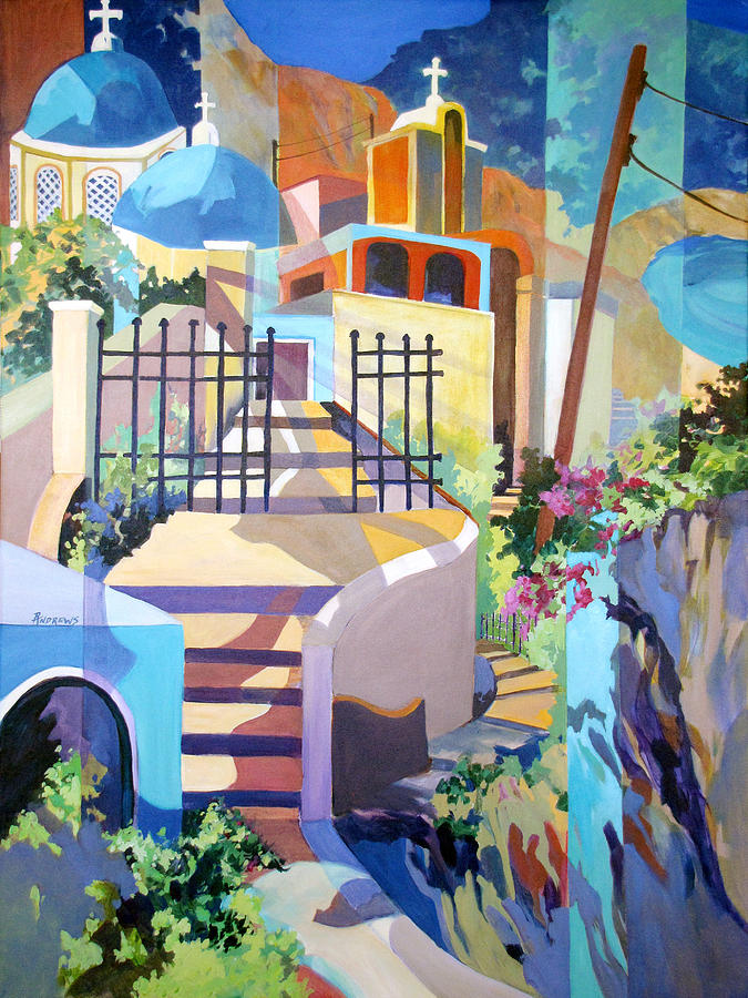 Greece Painting - Santorini Cliff Hangers by Rae Andrews
