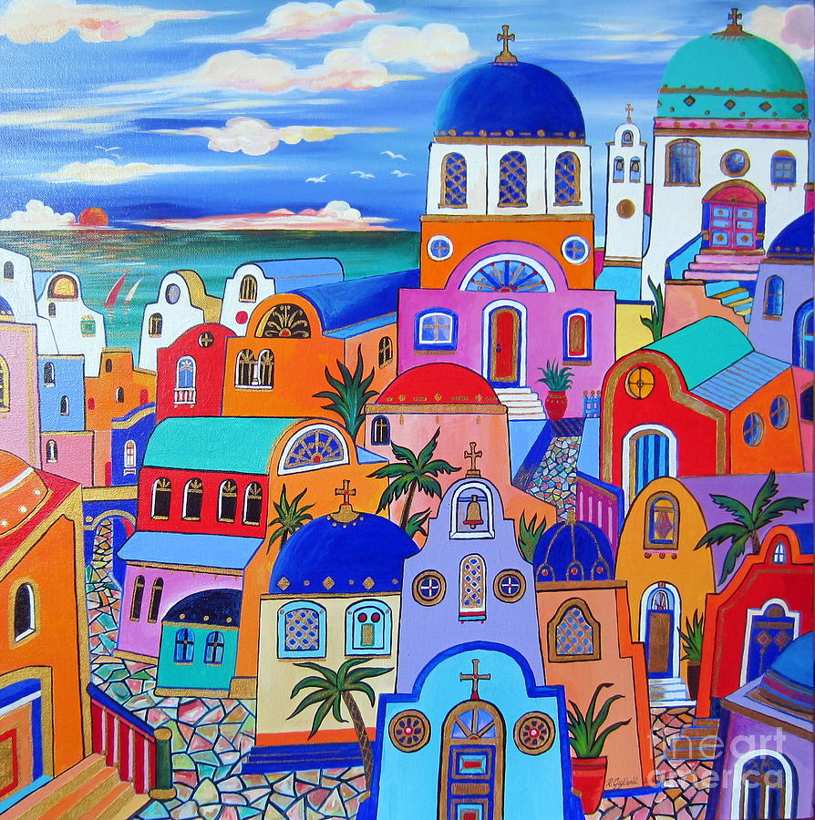 Santorini colors Painting by Roberto Gagliardi