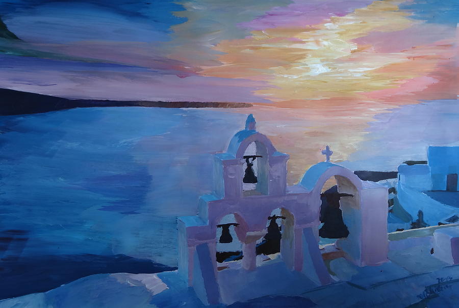 Santorini Greece View From Oia During Sunset Painting by M Bleichner