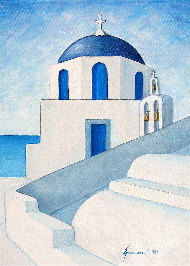 Greek Painting - Santorini Island Greece by Jerome Stumphauzer