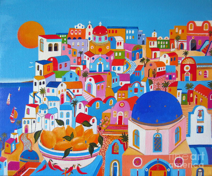 Santorini Lemons On a Sunny Day Painting by Roberto Gagliardi