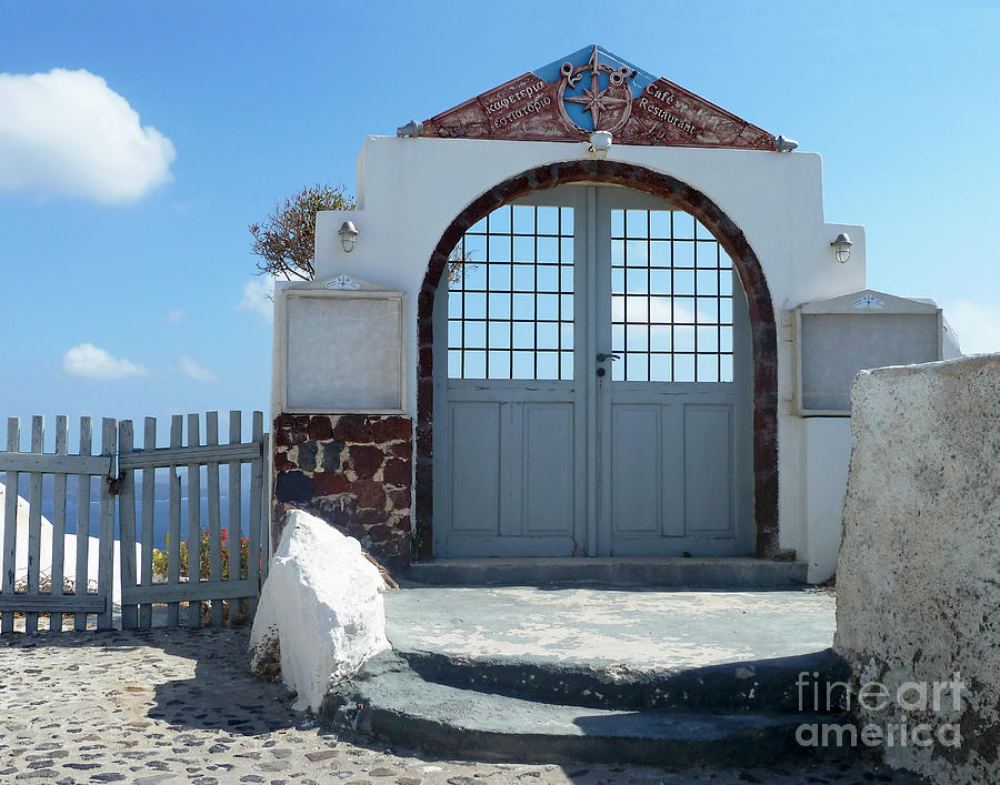 Santorini Restaurant Gate Photograph by Cheryl Del Toro