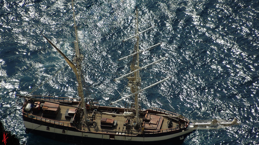 Fish Photograph - Santorini Ship from Above  by Colette V Hera Guggenheim