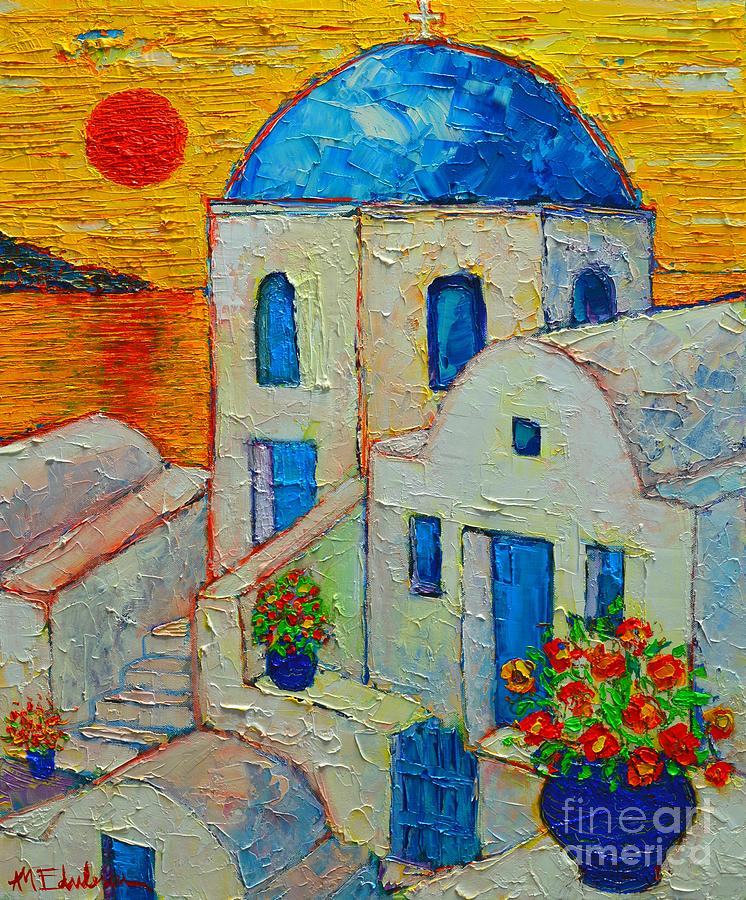 Santorini Sunset Painting by Ana Maria Edulescu