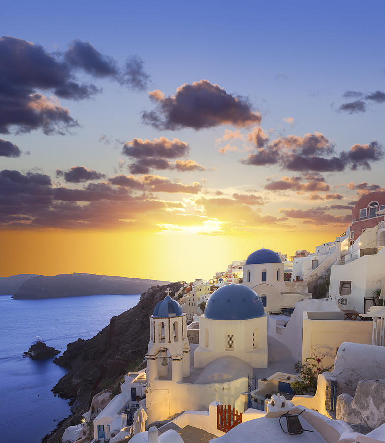 Santorini sunset at village Oia on Greece Photograph by Grafissimo
