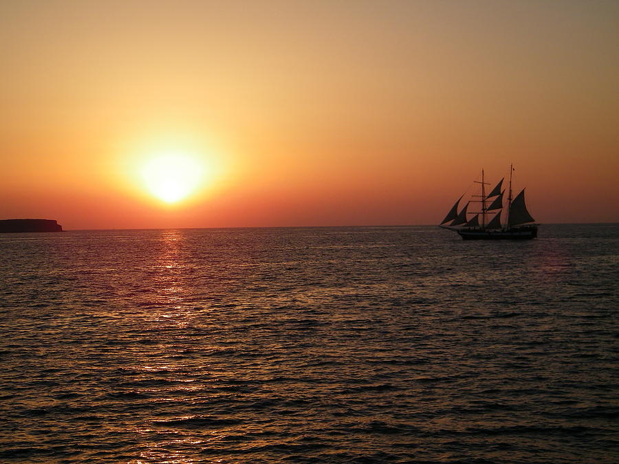 Santorini Sunset by boat Photograph by Angelo Santorini - Fine Art America