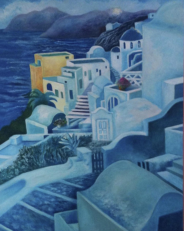 Santorini Sunset Painting by Kandy Cross