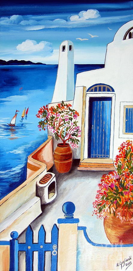Santorini terrace Painting by Roberto Gagliardi