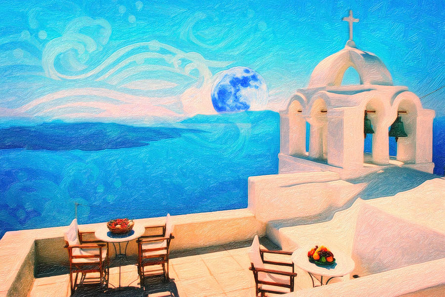 Santorini town Greece Painting by MotionAge Designs