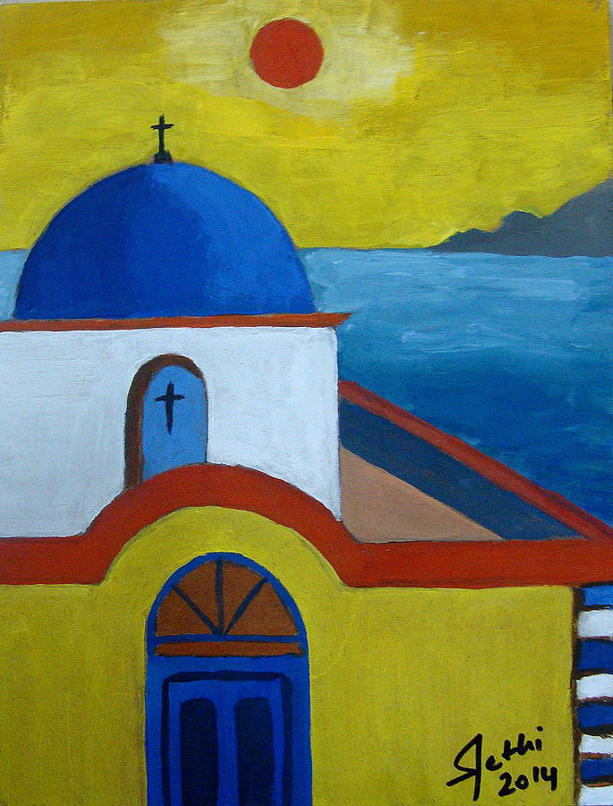Acrylic Painting - Santorini View-2 by Fethi Canbaz