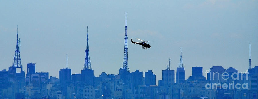 Architecture Photograph - Sao Paulo - Paulista Skyline and Helicopter by Carlos Alkmin