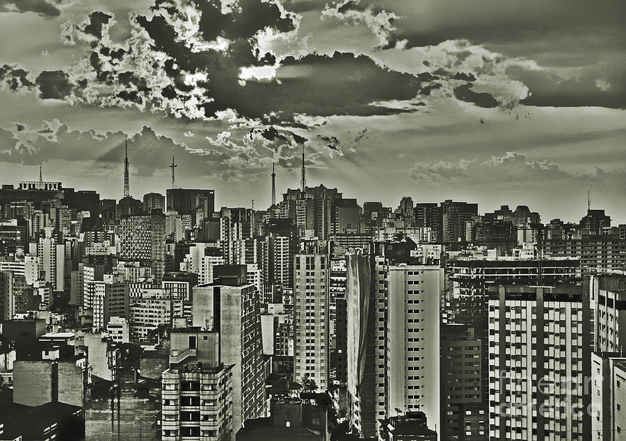 Sao Paulo at a cloudy spring dusk - Downtown looking towards Paulista Photograph by Carlos Alkmin