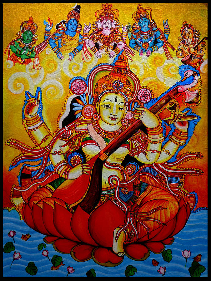Saraswati Painting - Saraswati paintings by Vishnudas T P