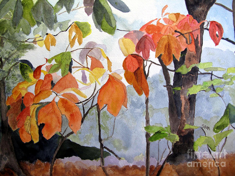 Fall Painting - Sassafras Trees on the Ridge by Sandy McIntire