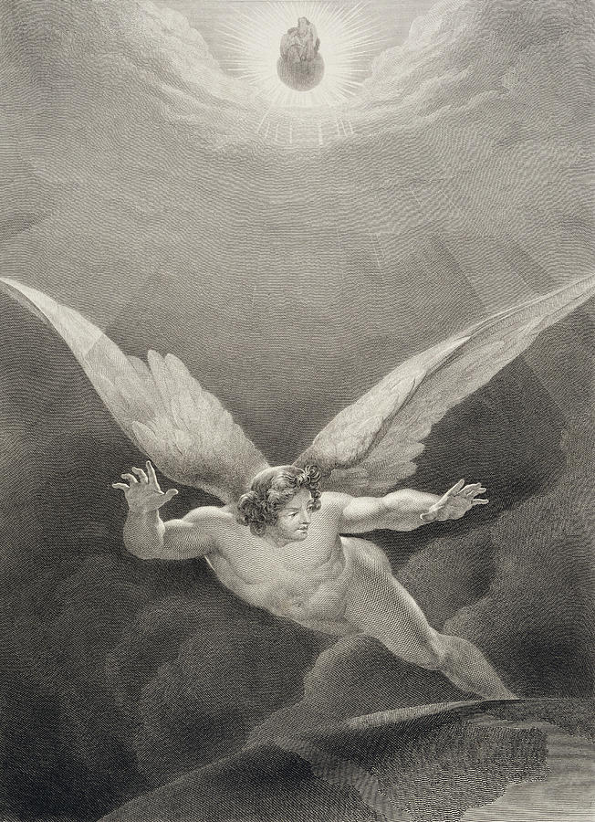 Paradise Drawing - Satan Leaps Over The Walls Of Heaven by Richard Edmond Flatters