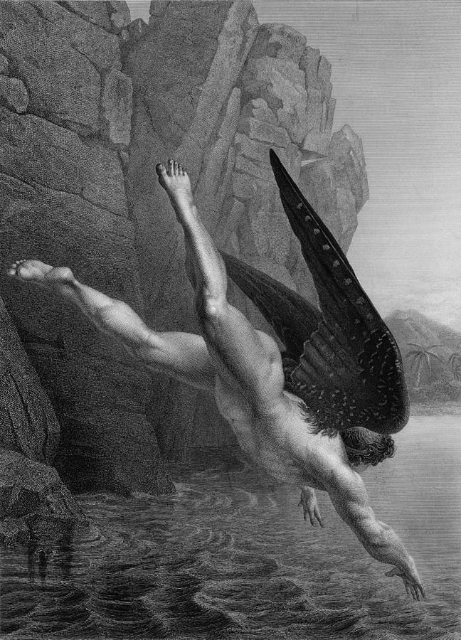 Paradise Drawing - Satan Plunges Into The River Styx by Richard Edmond Flatters