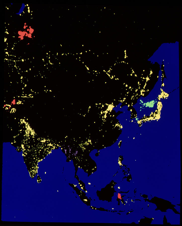 Satellite Image Of Asia By Night Photograph by Copyright W.t. Sullivan Iii/science Photo Library
