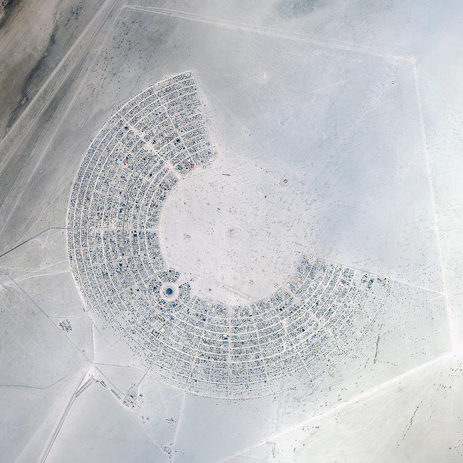 Satellite Image of the Burning Man Festival, Black Rock City, Nevada, United States Photograph by DigitalGlobe