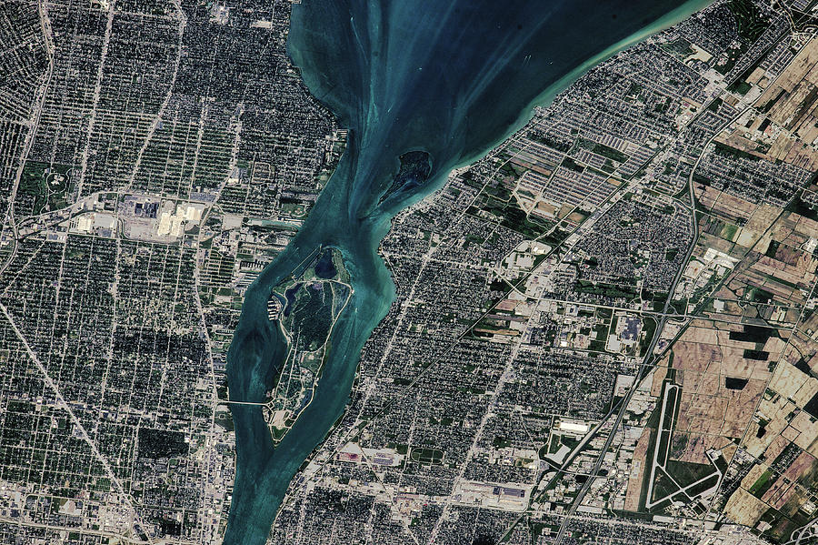 Detroit Photograph - Satellite View Of Detroit River by Panoramic Images