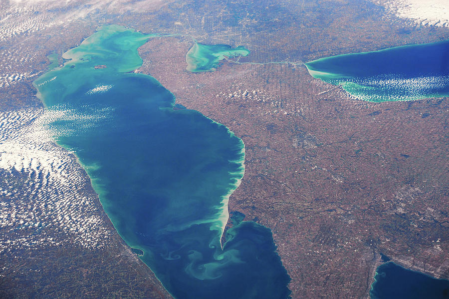 Satellite View Of Lake Erie Between Usa Photograph by Panoramic Images
