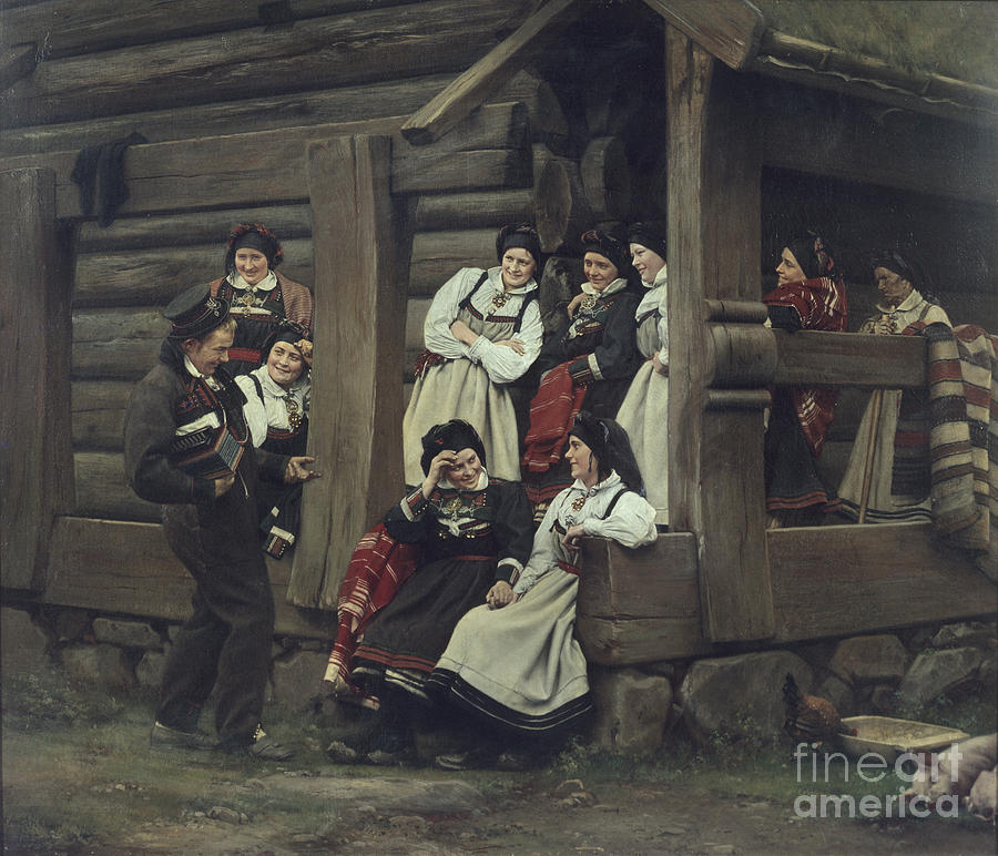 Saturday proposal in Setesdal Painting by Carl Sundt Hansen