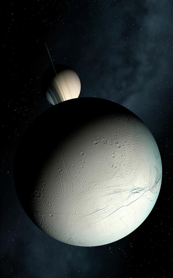 Saturn And Enceladus Photograph by Mark Garlick/science Photo Library