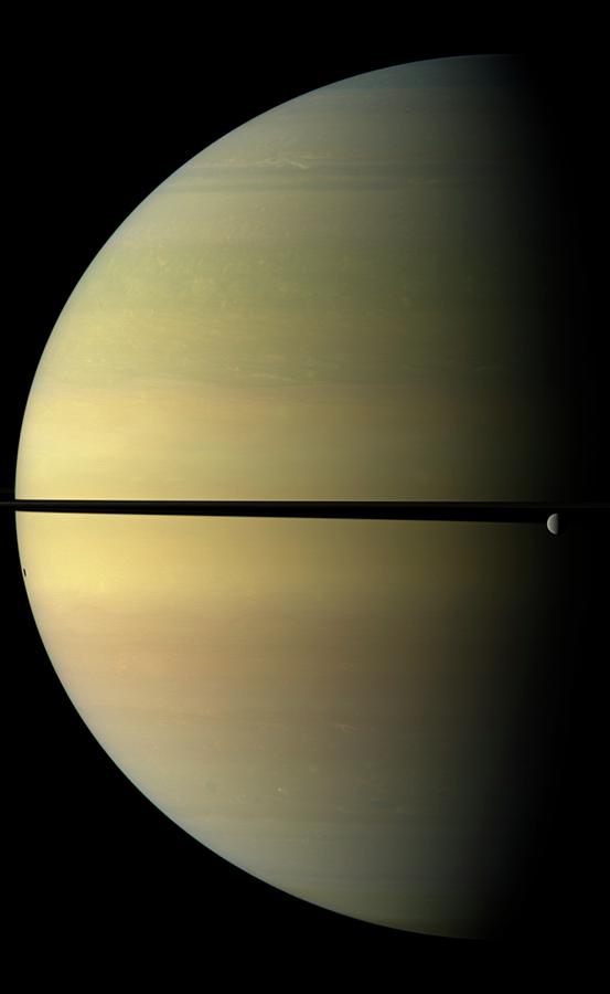 Saturn And Rhea Photograph by Nasa/jpl/space Science Institute/science Photo Library