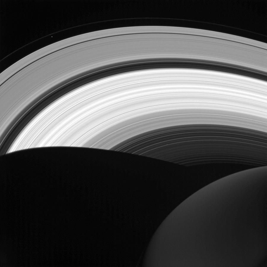 Saturns Rings And Prometheus Photograph by Science Source