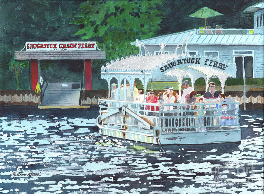 Saugatuck Chain Ferry Painting by LeAnne Sowa