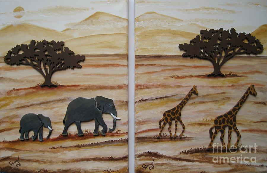 Elephant Painting - Savanna by Christine Huwer