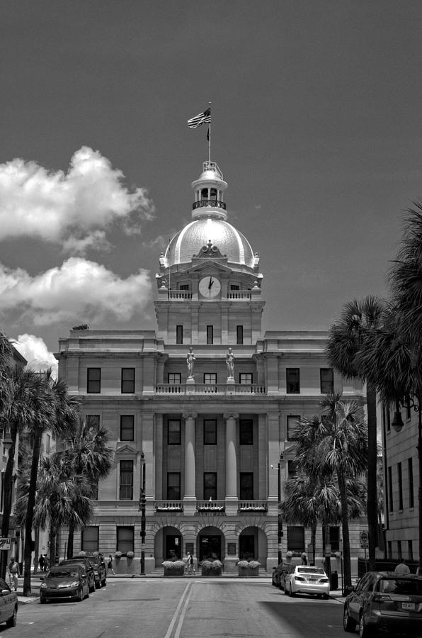 Car Photograph - Savannah City Hall in Black and White by Greg and Chrystal Mimbs