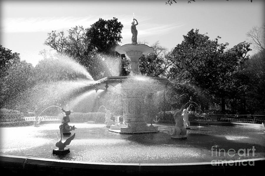 Black And White Photograph - Savannah Fountain - Black and White by Carol Groenen