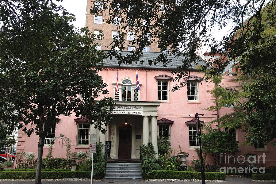 Savannah Georgia The Olde Pink House Restaurant - Historical Southern Pink Building Architecture Photograph by Kathy Fornal