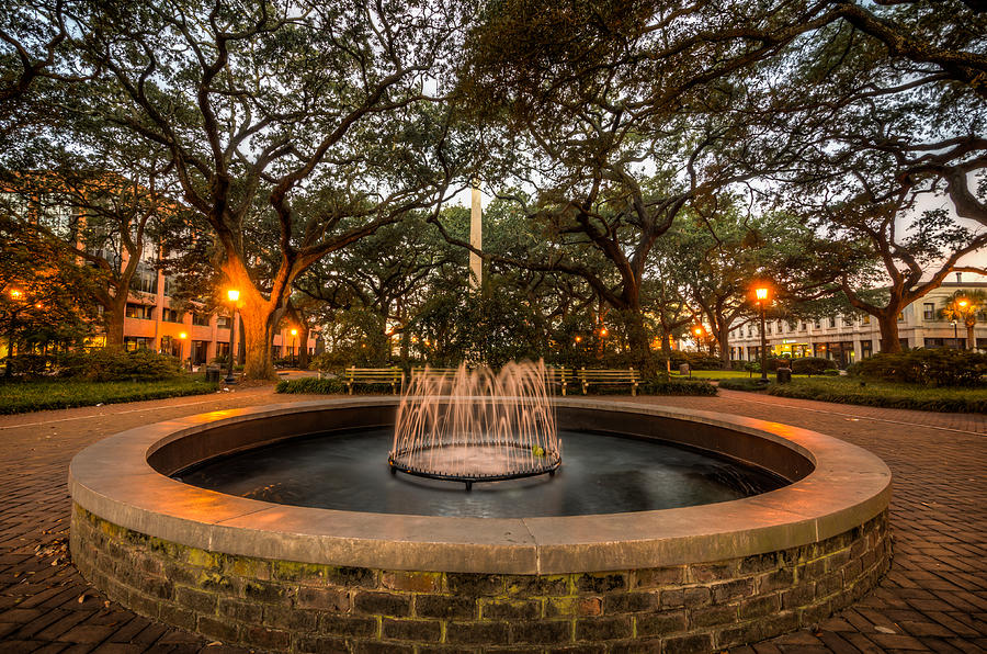Savannah Park Fountain At Sunrise Photograph