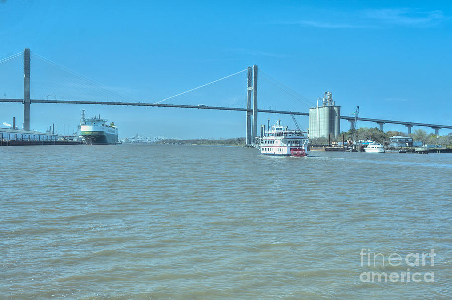 Savannah riverboat Talmadge bridge HDR Photograph by Ules Barnwell