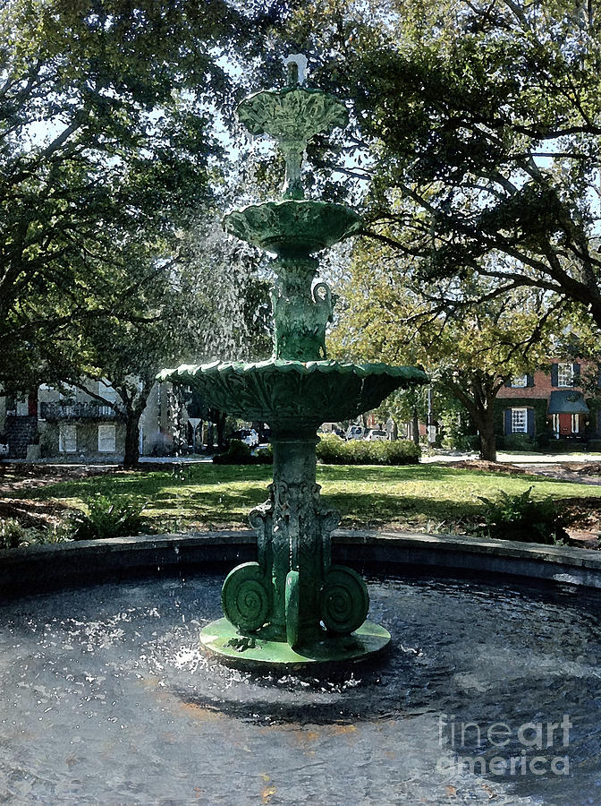 Savannah Square Fountain - Digital Painting Photograph by Carol Groenen