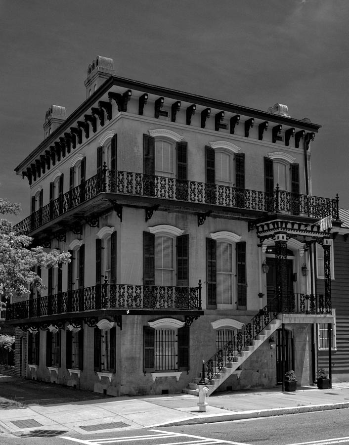 Savannah Photograph - Savannahs Broughton and Houston Streets in Black and White by Greg and Chrystal Mimbs