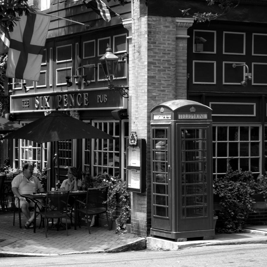 Savannahs Six Pence Pub in Black and White Photograph by Greg and Chrystal Mimbs