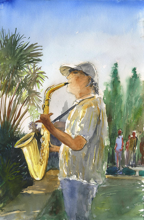 San Diego Painting - Sax in the Park by Brian Meyer