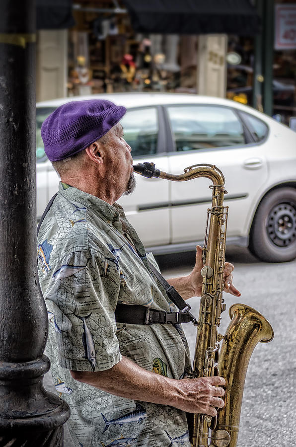 Sax In The Street Photograph by Jim Shackett