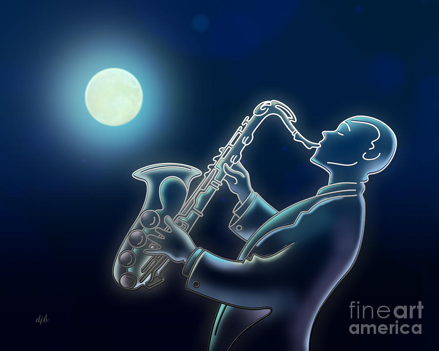 Music Digital Art - Sax-o-moon by Peter Awax