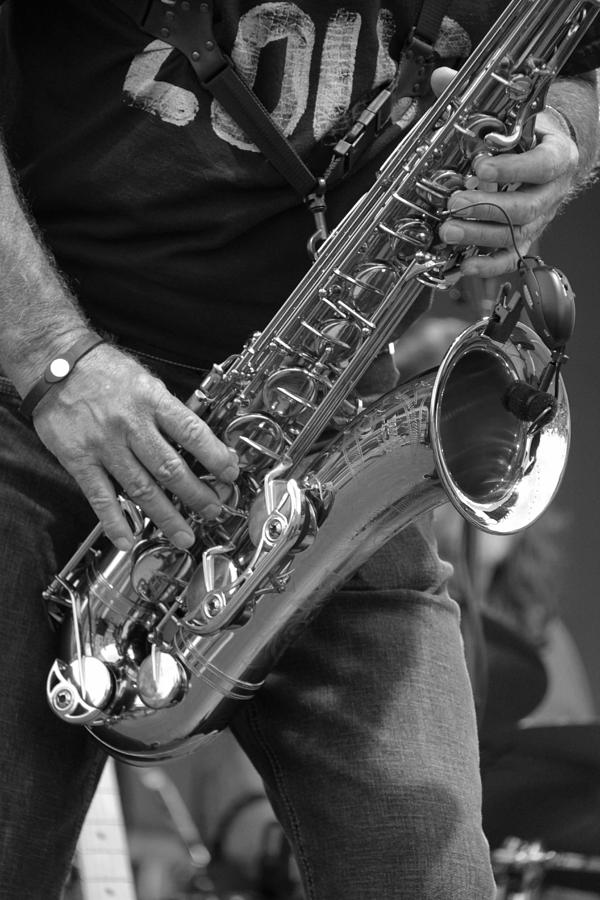 Sax player BW Photograph by Andy Lawless