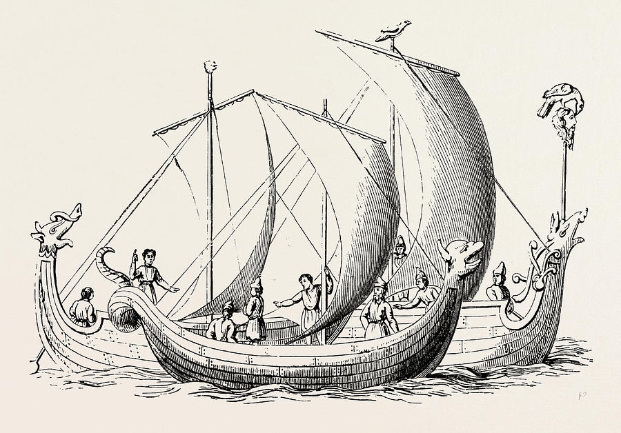 Saxon Ships From An Old Ms Drawing by English School - Fine Art America
