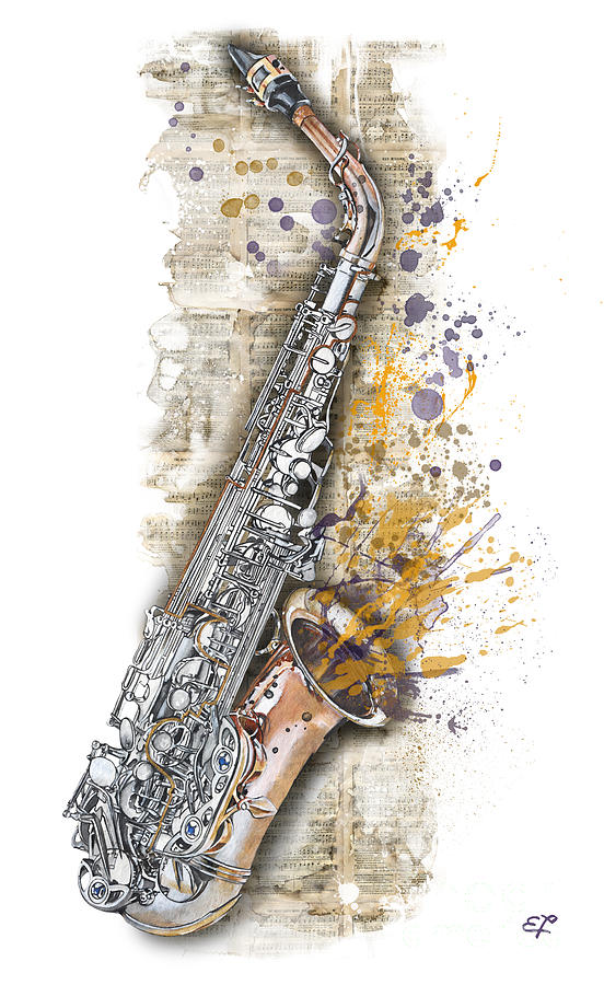 Saxophone 02 - Elena Yakubovich Painting by Elena Daniel Yakubovich